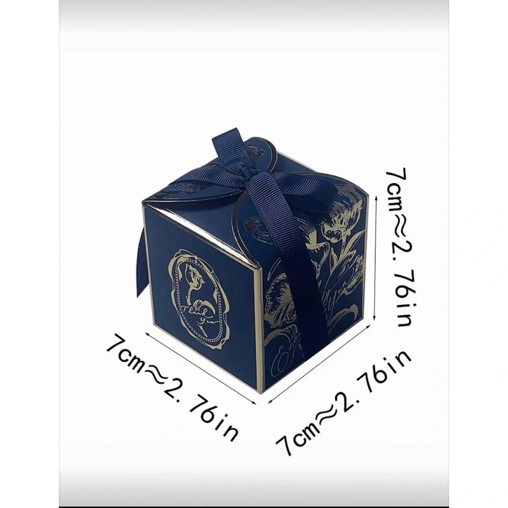 Elegant Blue Favor Boxes with Gold Floral Accents